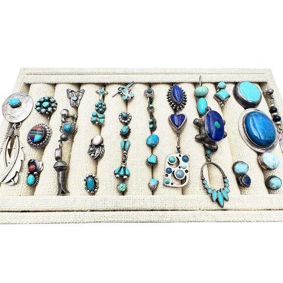 Southwest Native Sterling Silver Turquoise Single Earrings Wear Or Craft 71 Gram - Picture 6 of 6